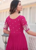 Adorable Pink Faux Georgette Embroidered Gown for Festival - 6
