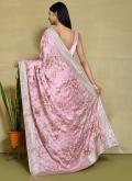 Adorable Pink Satin Silk Embroidered Contemporary Saree for Ceremonial - 1