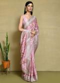 Adorable Pink Satin Silk Embroidered Contemporary Saree for Ceremonial - 2
