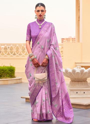Adorable Pink Silk Floral Print Classic Designer Saree