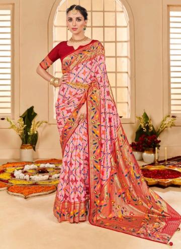 Adorable Pink Tussar Silk Digital Print Trendy Saree