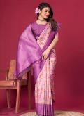 Adorable Purple Silk Digital Print Classic Designer Saree for Ceremonial - 3