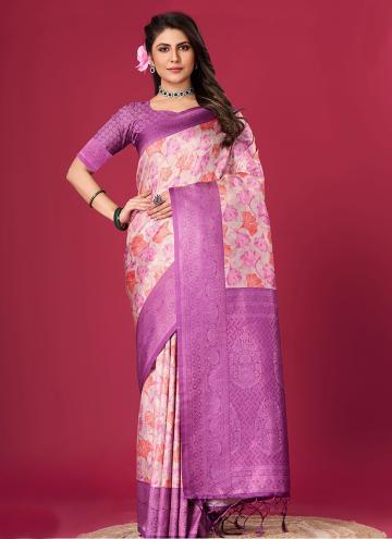 Adorable Purple Silk Digital Print Classic Designer Saree for Ceremonial