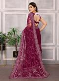Adorable Wine Net Embroidered Classic Designer Saree for Ceremonial - 2