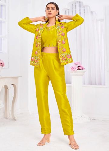 Adorable Yellow Tussar Silk Embroidered Salwar Suit