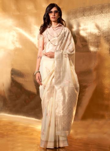 Alluring Beige Cotton  Woven Traditional Saree