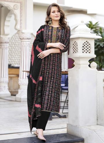 Alluring Black Viscose Embroidered Salwar Suit