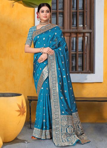 Alluring Blue Banarasi Woven Designer Saree
