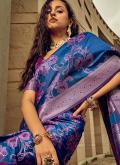 Alluring Blue Brasso Digital Print Trendy Saree for Ceremonial - 1
