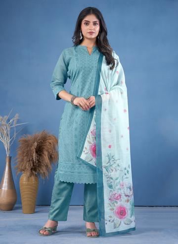 Alluring Blue Chanderi Embroidered Designer Salwar