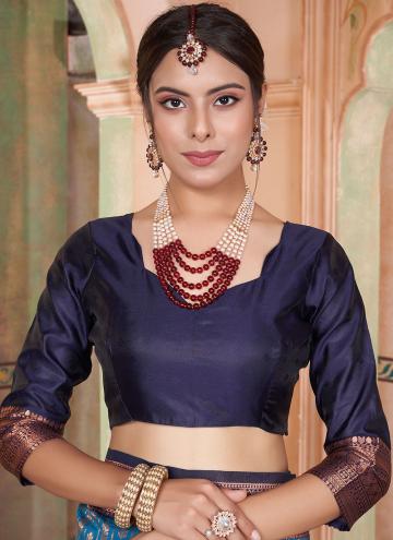 Alluring Blue Kanjivaram Silk Woven Classic Designer Saree for Ceremonial