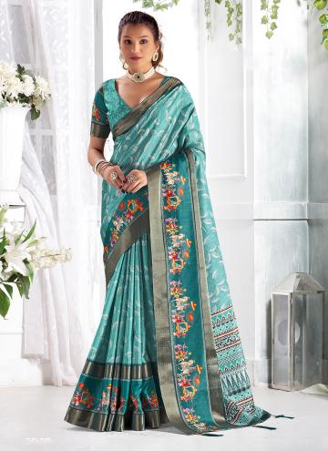 Alluring Digital Print Giccha Silk Blue Trendy Saree