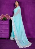 Alluring Firozi Shimmer Embroidered Classic Designer Saree - 2
