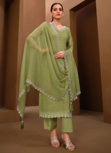 Alluring Green Chiffon Swarovski Trendy Salwar Sui