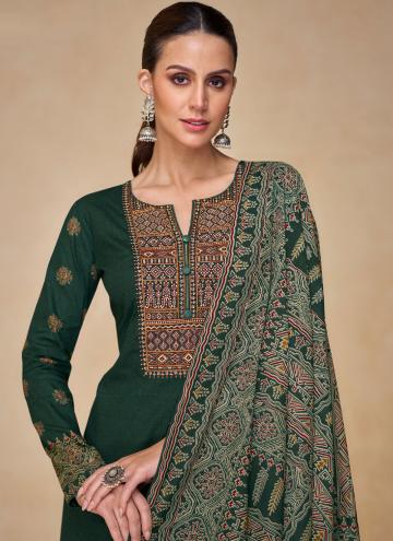 Alluring Green Cotton  Embroidered Trendy Salwar Kameez for Ceremonial