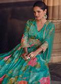 Alluring Green Georgette Embroidered Readymade Designer Gown for Ceremonial - 1