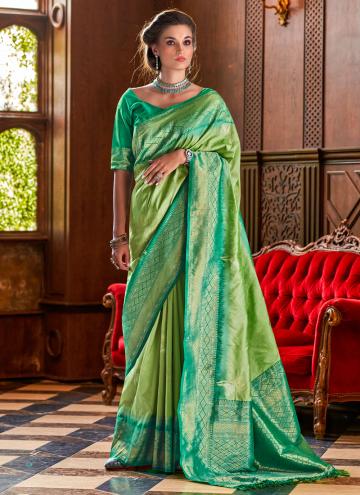 Alluring Green Silk Border Designer Saree for Cere