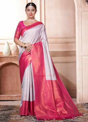 Alluring Grey and Pink Kanjivaram Silk Woven Designer Saree