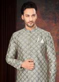 Alluring Grey Jacquard Fancy work Indo Western for Engagement - 1