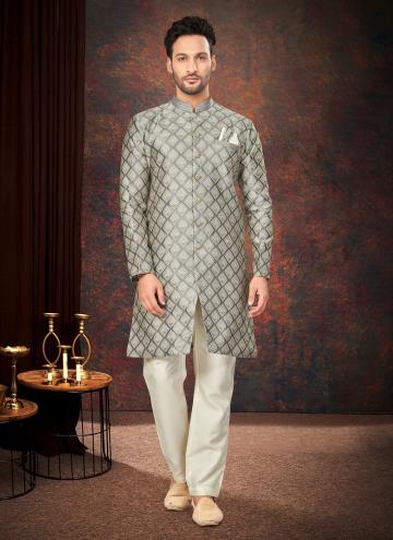 Alluring Grey Jacquard Fancy work Indo Western for Engagement