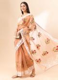 Alluring Peach Organza Floral Print Designer Saree for Ceremonial - 3