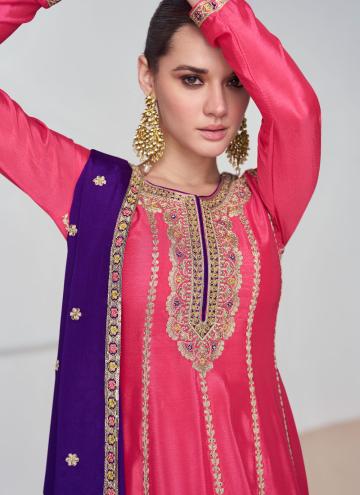 Alluring Pink Chinon Embroidered Salwar Suit
