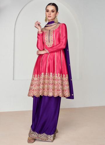 Alluring Pink Chinon Embroidered Salwar Suit