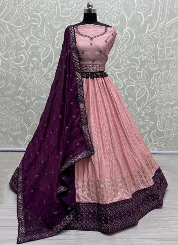 Alluring Pink Georgette Embroidered A Line Lehenga
