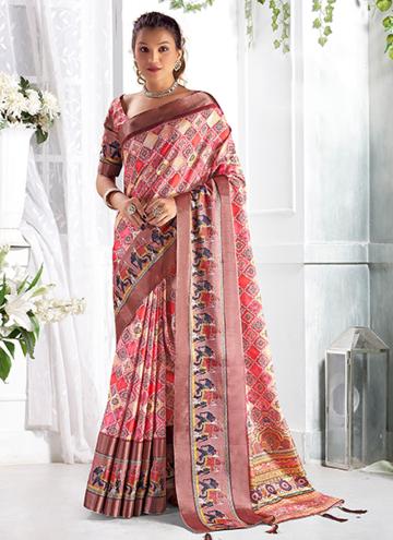 Alluring Pink Giccha Silk Digital Print Classic Designer Saree
