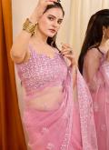Alluring Pink Net Cutwork Contemporary Saree for Ceremonial - 1
