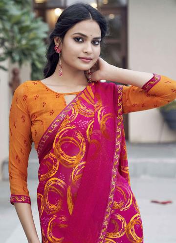 Alluring Printed Georgette Pink Contemporary Saree