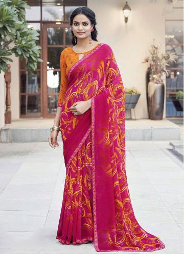 Alluring Printed Georgette Pink Contemporary Saree