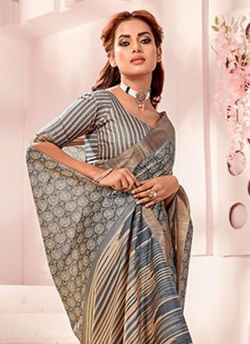 Alluring Printed Handloom Silk Grey Casual Saree