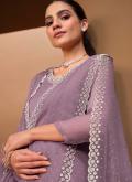 Alluring Purple Chiffon Swarovski Salwar Suit - 1