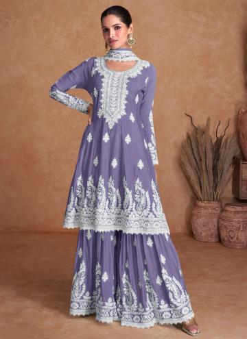Alluring Purple Chinon Embroidered Trendy Salwar K