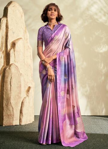Alluring Purple Khadi Printed Trendy Saree