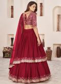 Alluring Red Georgette Embroidered A Line Lehenga Choli - 1