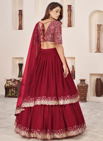 Alluring Red Georgette Embroidered A Line Lehenga Choli
