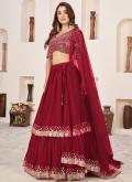 Alluring Red Georgette Embroidered A Line Lehenga Choli - 2