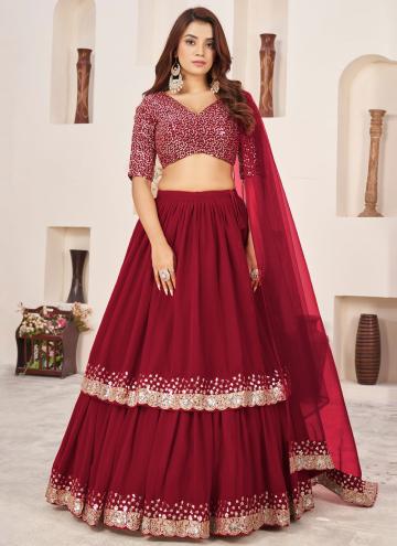 Alluring Red Georgette Embroidered A Line Lehenga Choli