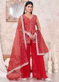 Alluring Red Georgette Embroidered Trendy Salwar Kameez - 3