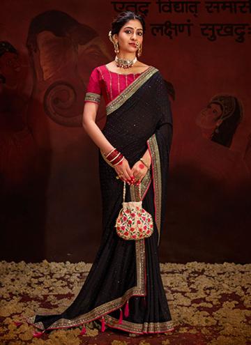 Alluring Sequins Work Vichitra Silk Black Designer Saree