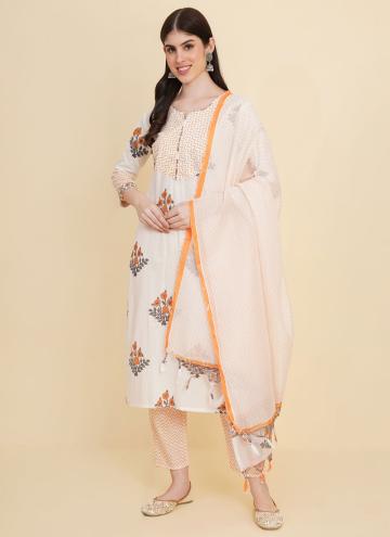 Alluring White Cotton  Printed Trendy Salwar Suit