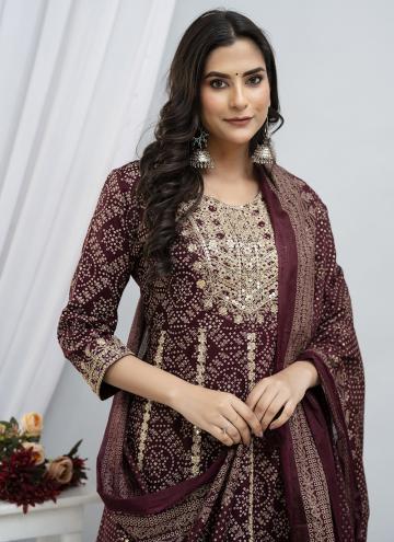 Alluring Wine Cotton  Embroidered Salwar Suit