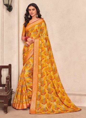 Alluring Yellow Chiffon Printed Designer Saree
