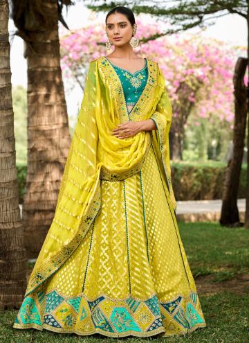 Alluring Yellow Georgette Embroidered Lehenga Choli for Engagement