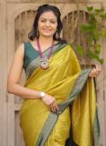 Alluring Yellow Silk Jacquard Work Designer Saree for Ceremonial - 1