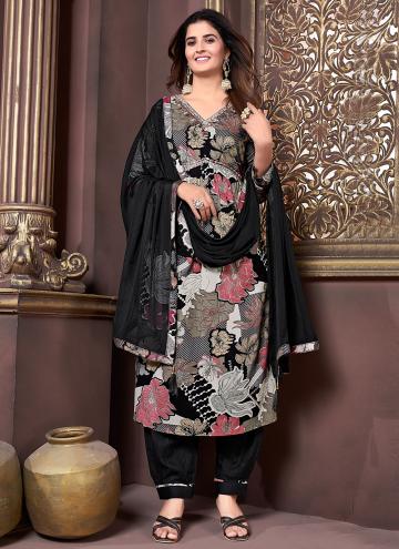 Amazing Black Rayon Printed Trendy Salwar Kameez