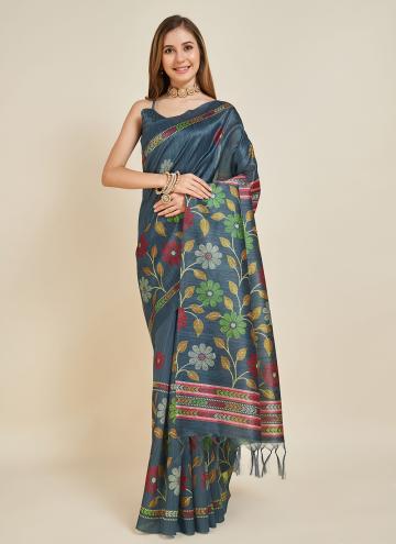 Amazing Blue Silk Fancy work Casual Saree