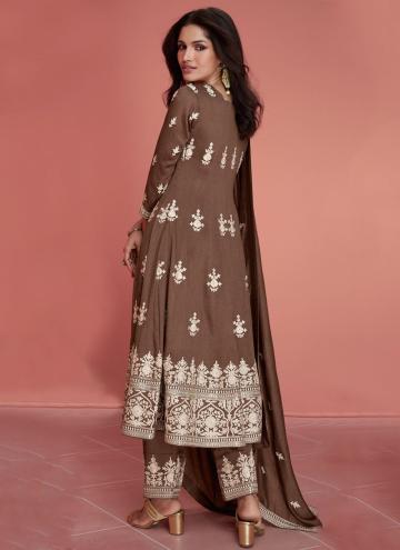 Amazing Brown Silk Embroidered Salwar Suit